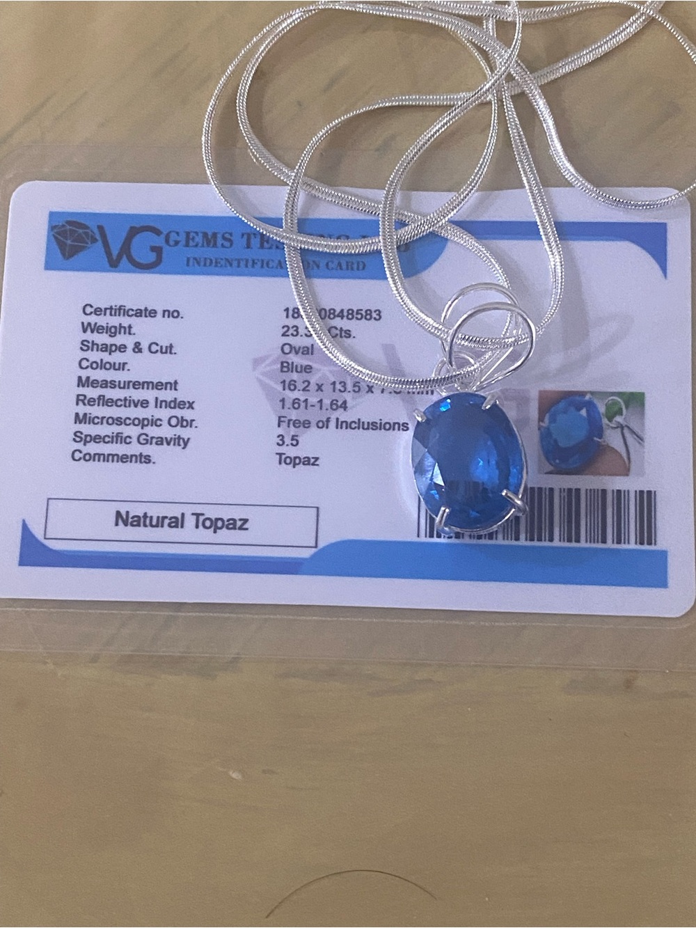Natural Certified 23.35 Ct Blue Topaz 925 Sterling Silver Oval Cut necklace - Picture 4 of 8